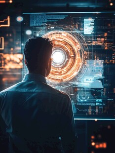 科技工作者专注虚拟屏幕