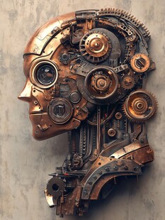 机械齿轮构成的复古机器人头