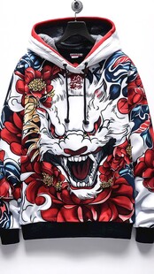 日式白虎花卉连帽卫衣