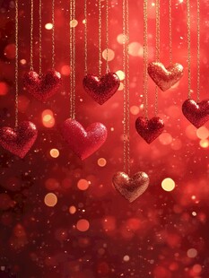 红色爱心挂饰浪漫背景图