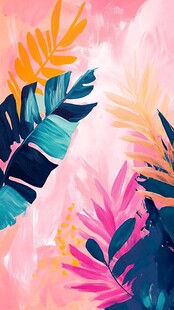 梦幻热带植物水彩画