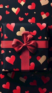 爱心背景下的精美礼品盒