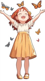 少女欢享与蝴蝶共舞时刻