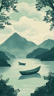 青山绿水间的静谧小船