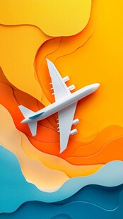 纸艺风格飞机穿梭多彩空间