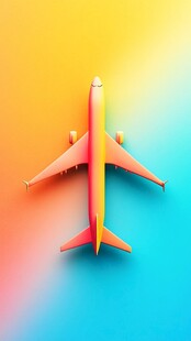 彩色渐变背景上的飞机模型