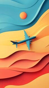 纸艺风格飞机飞行图景