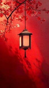 红灯笼映红墙花枝相伴