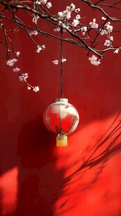 红灯笼映枝头春景