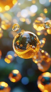梦幻金色泡泡悬浮之美
