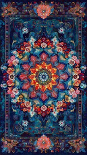 绚丽民族风花卉图案地毯