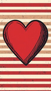 条纹背景上的手绘红心