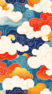 中式祥云海浪图案背景