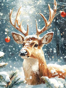 雪中麋鹿的圣诞梦幻场景