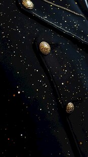黑色服饰上的精致金色纽扣