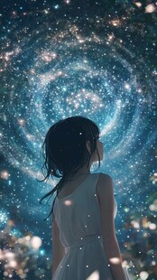 少女凝望璀璨梦幻星空