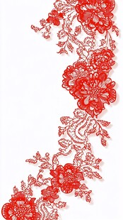 红色精美花卉蕾丝花边