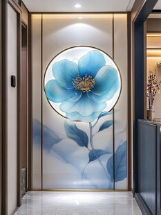 蓝色花卉玄关艺术背景墙