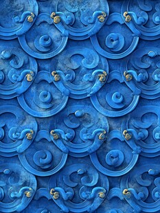 蓝色雕花墙面艺术纹理