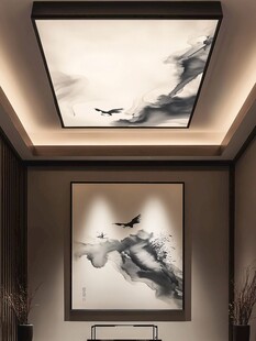 中式水墨风室内灯具与挂画