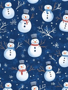 蓝色背景的可爱雪人图案