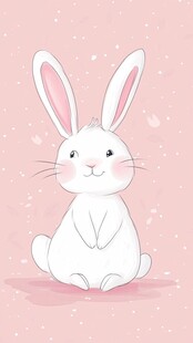 可爱白兔坐于粉色背景中