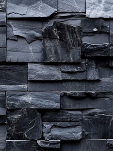 黑色石砌墙面纹理展示