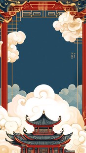 古风中式楼阁云海背景图