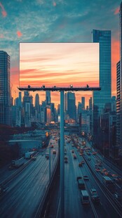 城市黄昏下的巨幅广告牌