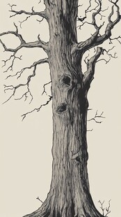 古老沧桑大树黑白插画