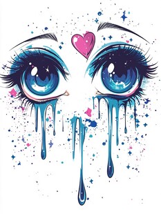 泪目少女 梦幻蓝眼与泪滴