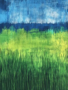 梦幻草地与蓝天抽象画