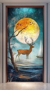 月夜下的麋鹿梦幻风景图