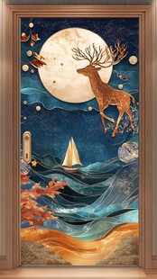 月夜鹿影下的梦幻海洋图景