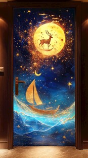 梦幻星空麋鹿帆船门绘