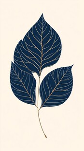 蓝色叶脉叶片插画