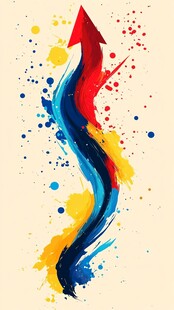 彩色泼墨动感向上箭头