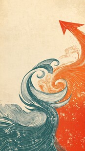 海浪之上的红色攀升箭头