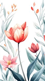 水彩绘就的多彩花卉世界