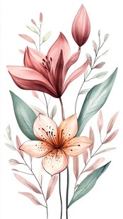 粉色花卉插画 清新自然风