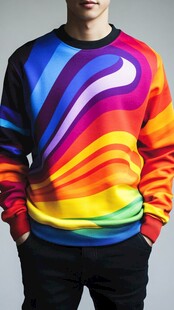 多彩波浪图案男士卫衣