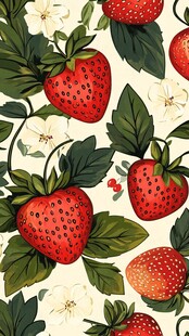 草莓花卉图案背景插画