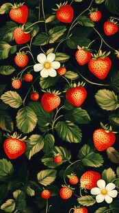 草莓花卉图案的精美背景