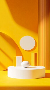 黄色空间中的简约几何造型