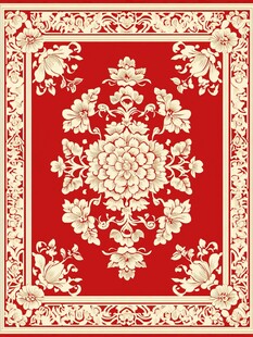 中式红色花卉地毯图案