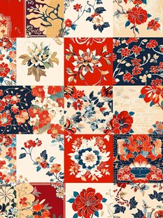 中式花卉拼贴图案设计