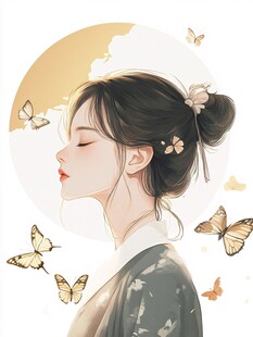 古风女子与蝶的唯美画面