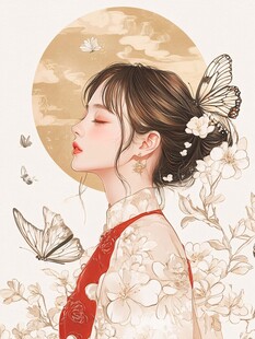 古风佳人 蝶舞繁花相伴