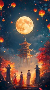 中秋月夜下的古风浪漫场景