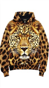 豹纹头像连帽卫衣